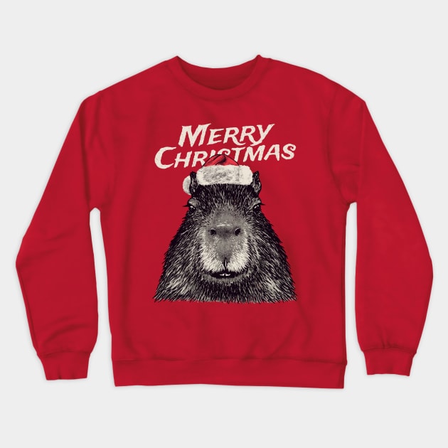 Christmas Capybara | Merry Christmas | Red Santa Hat Crewneck Sweatshirt by anycolordesigns